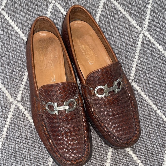 Salvatore Ferragamo Other - Vintage Salvatore Ferragamo Woven cognac Loafers with Silver Ferragamo buckle